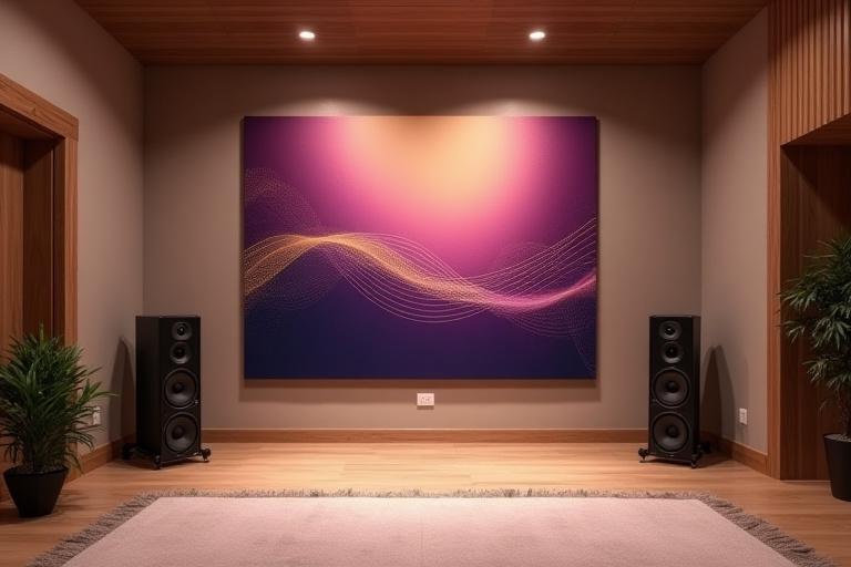 Silk acoustic panel mounted in a modern music studio, enhancing sound and aesthetics.