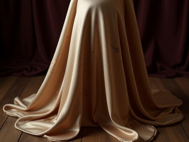 Luxurious silk cover draped over a cello, featuring subtle musical embroidery