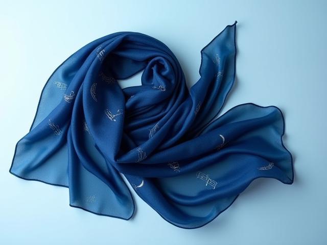 Nocturne in Blue Silk Scarf, hand-dyed with subtle musical notes on pure charmeuse silk.